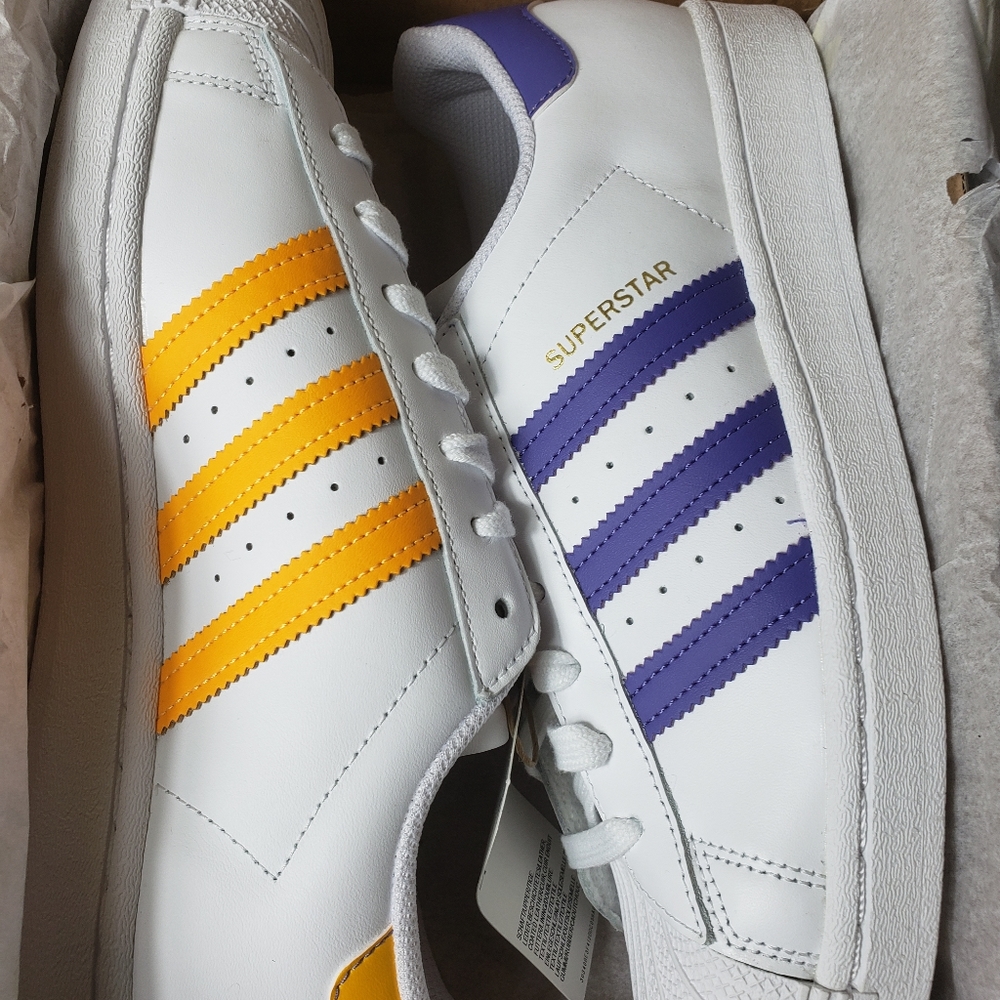 adidas Originals Superstar White with Yellow and Purple Stripes